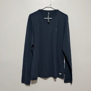 VUORI Men's Long Sleeve Ever Henley Small Embroidered Pineapple in Blue Large‎